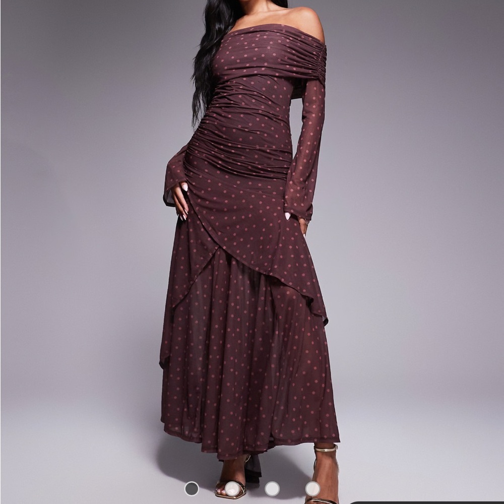 ASOS long sleeve off the shoulder maxi dress